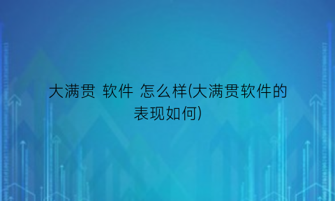 大满贯软件怎么样(大满贯软件的表现如何)